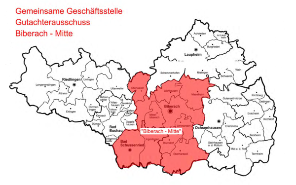 Bild vergrößern: Gebiet Gutachterausschuss Biberach-Mitte