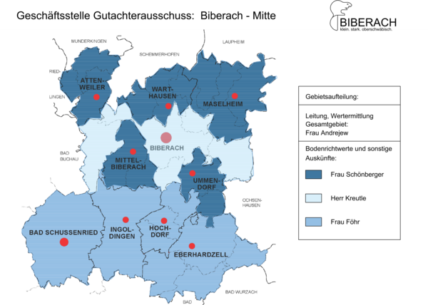Bild vergrößern: Gutachterausschuss Biberach-Mitte: Gebietszuständigkeiten