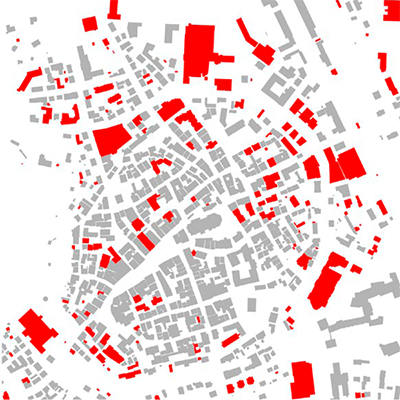 Bild vergrößern: Bild 2: - Rot markiert: Veränderungen im Grundriss 1970 / 2004